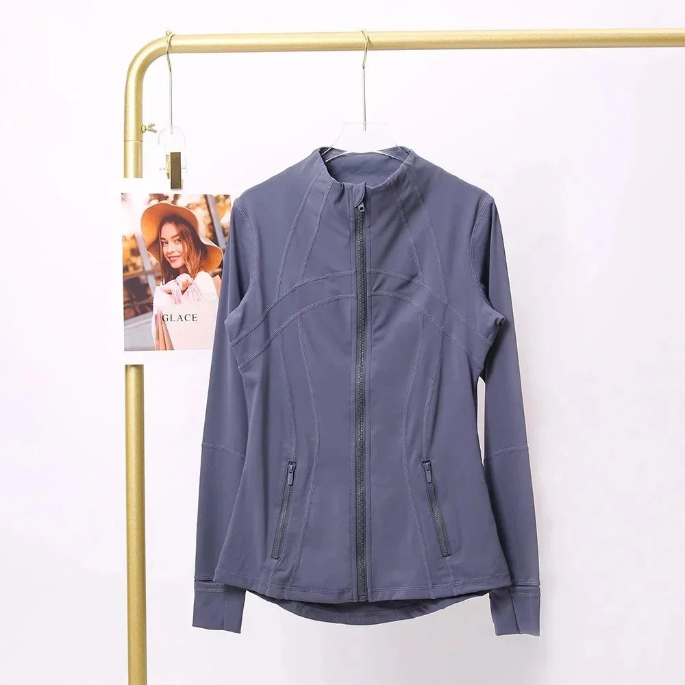 GLACE GLACE Solid Color Zip-Up Jacket in Dusty Blue Blue