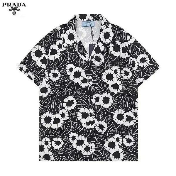 Prada Short Sleeve Shirt Multicolor Flame Print Casual