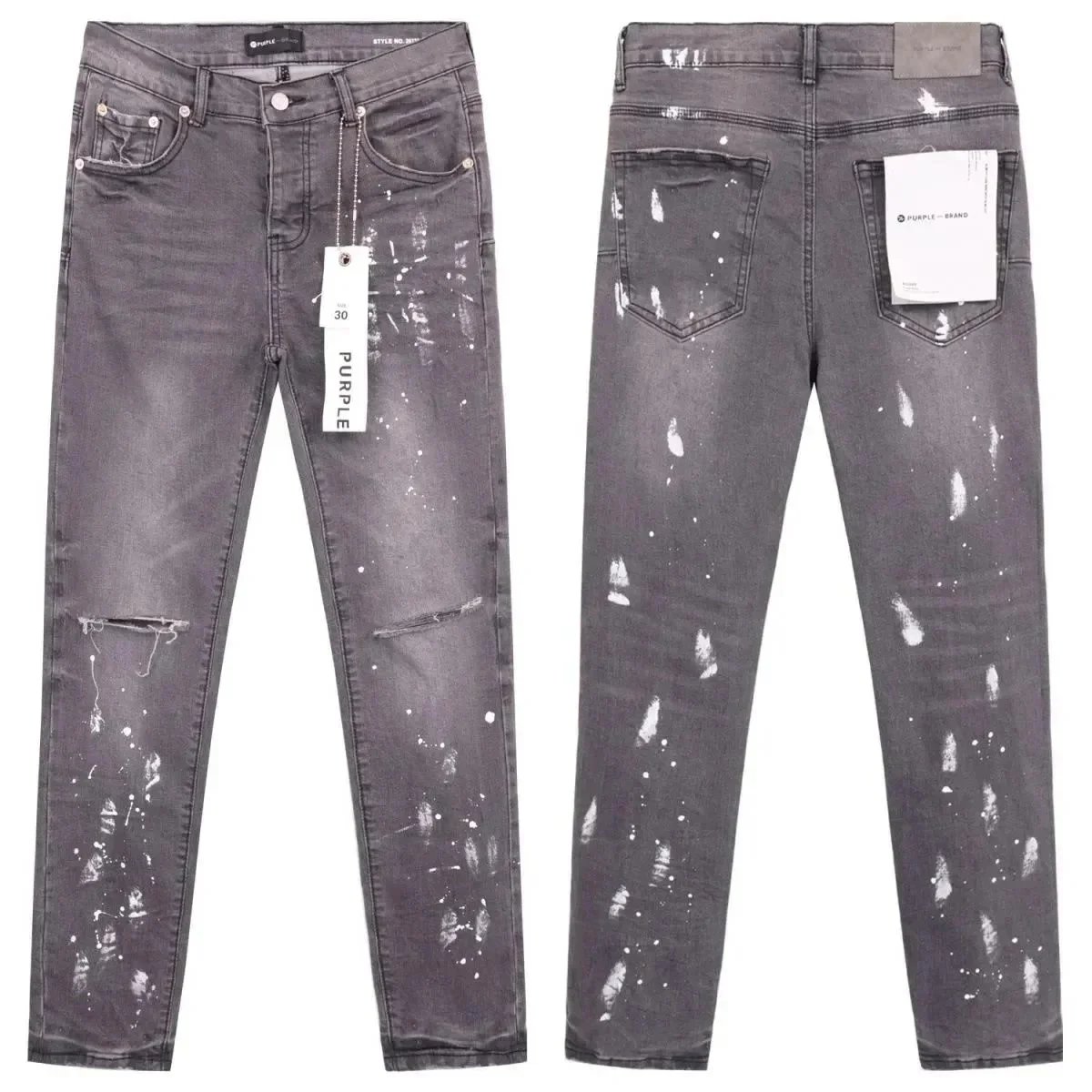 Purple Brand Purple Brand Grey Paint-Splatter Jeans, STYLE=32 Grey