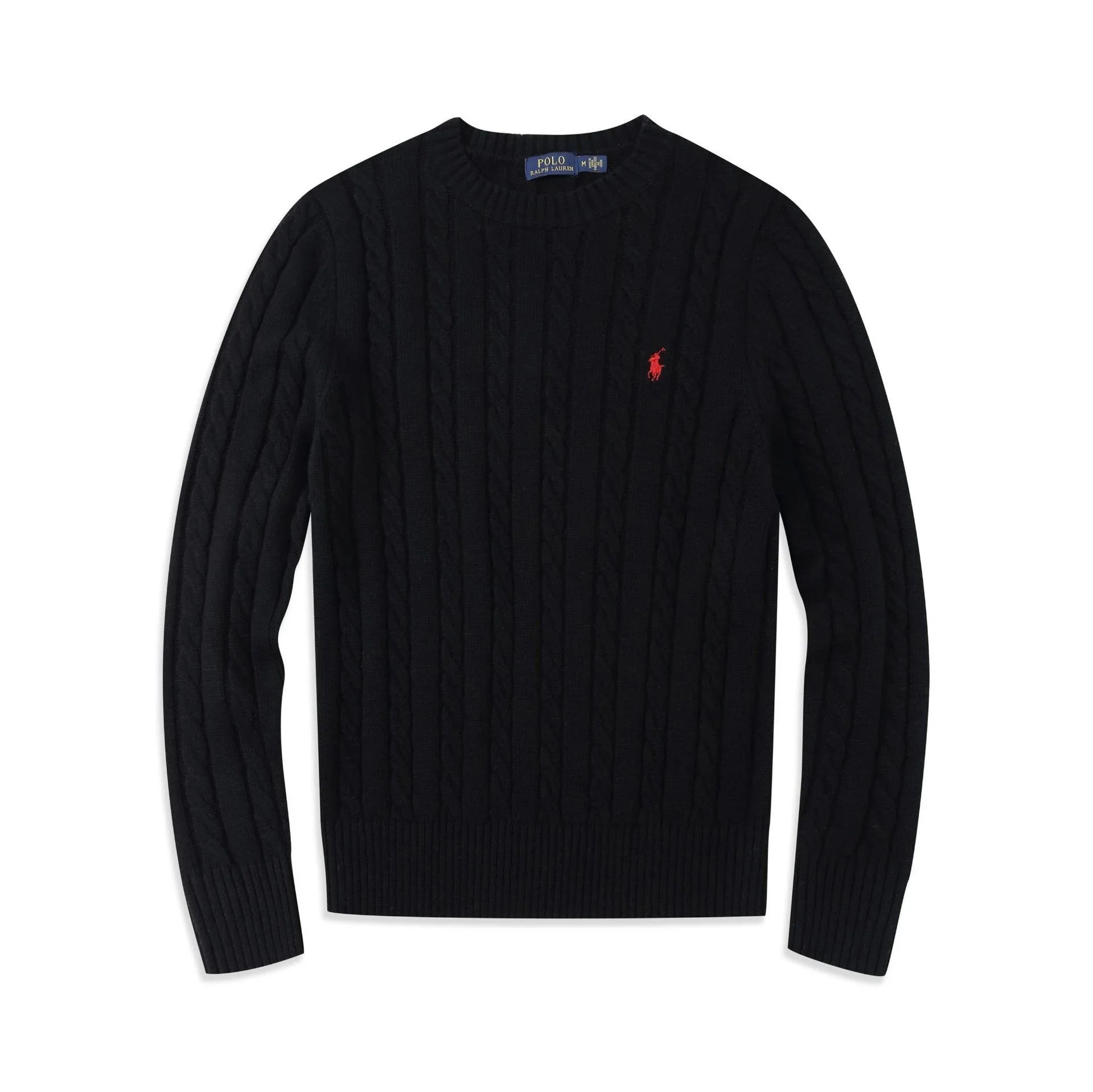 Ralph Lauren Cable Knit Crewneck Black Gray Ivory Sweater