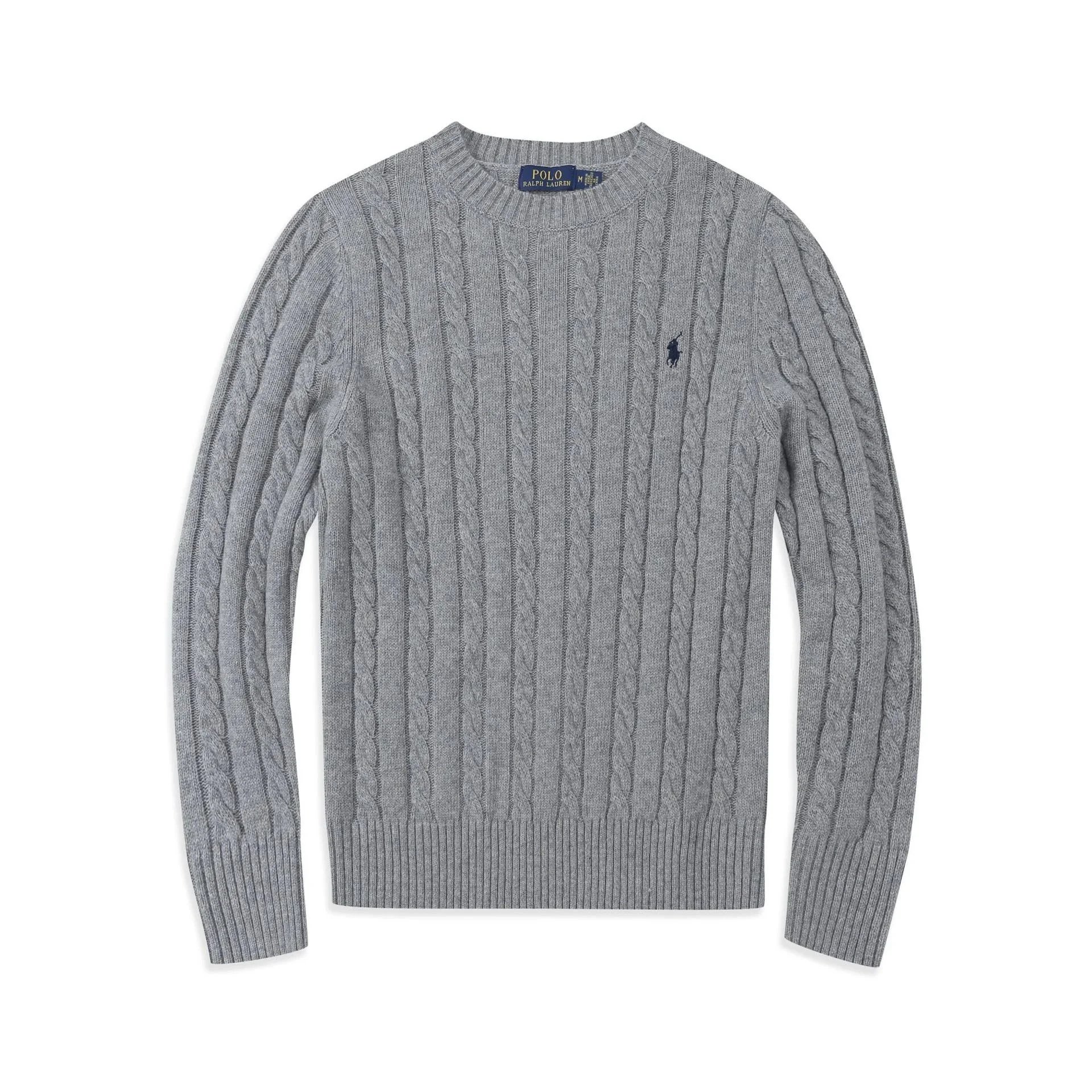 Ralph Lauren Cable Knit Crewneck Black Gray Ivory Sweater