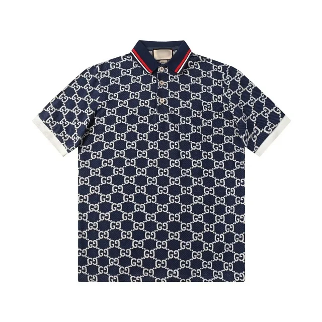 Gucci T-Shirts Short-Sleeve Polo Shirt with Monogram Pattern product detail image 4