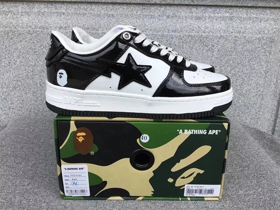 A Bathing Ape A Bathing Ape BAPE STA Black & White Low-Top Sneakers Black