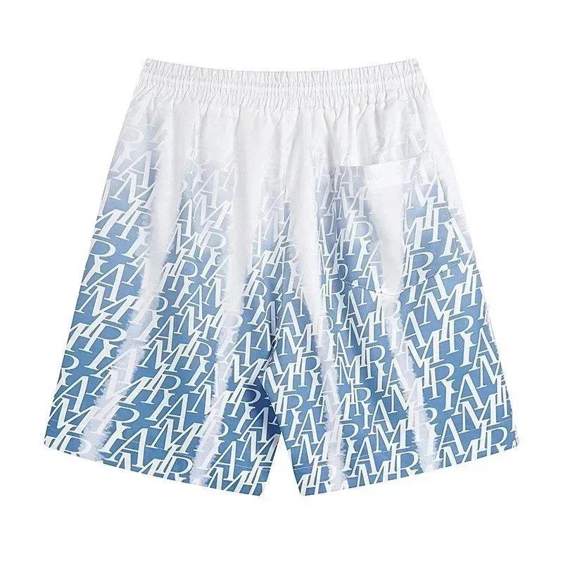 AMIRI Shirts Short-Sleeve Gradient Logo Print Shirt — Blue Shorts