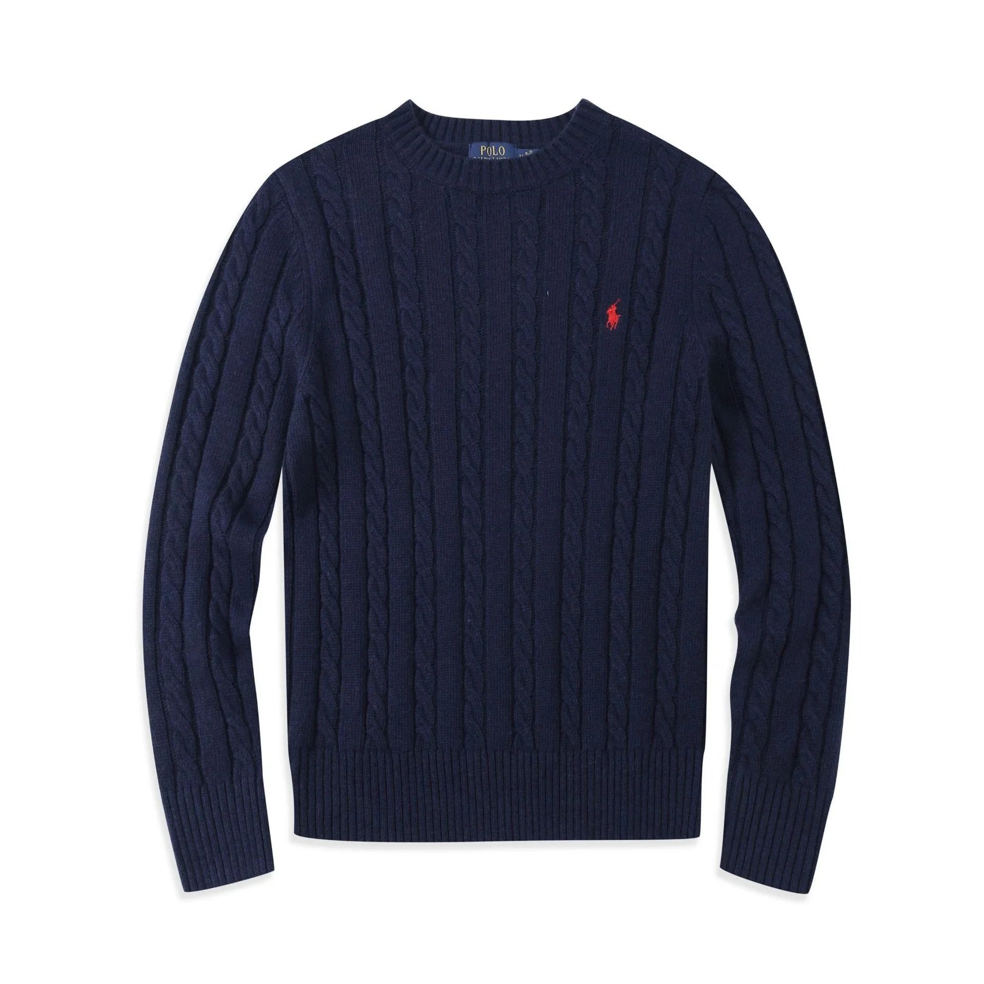 Ralph Lauren Cable Knit Crewneck Black Gray Ivory Sweater