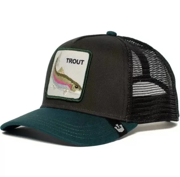 Goorin Bros Trout Patch Trucker Hat Black and Forest Green Baseball Cap - 1