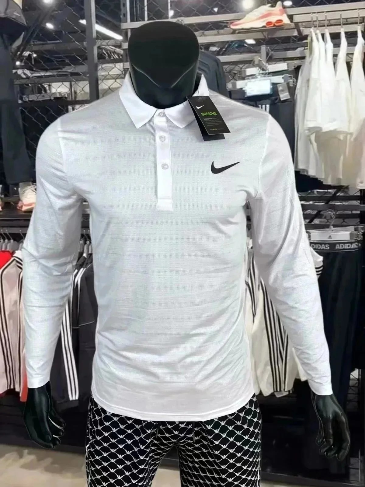 Nike Breathe Long Sleeve Polo Shirt in White