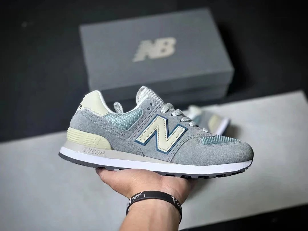 New Balance 574 Gray Navy Red Sneakers - 6