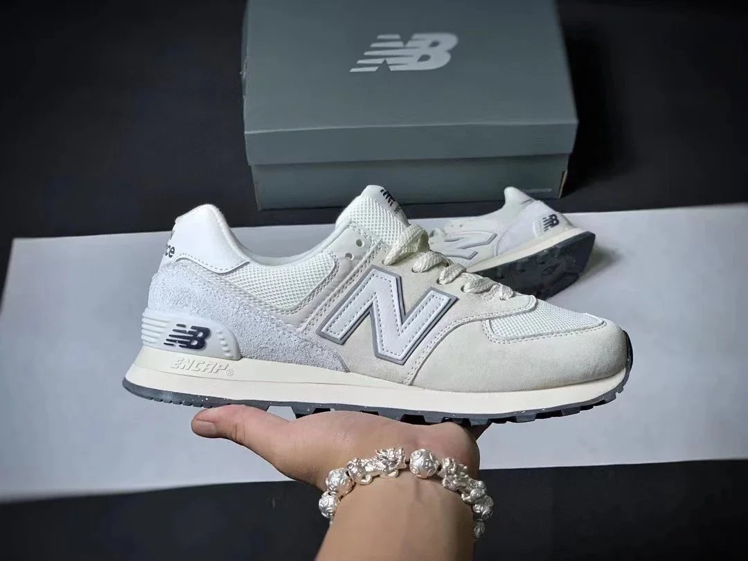 New Balance 574 Gray Navy Red Sneakers - 8