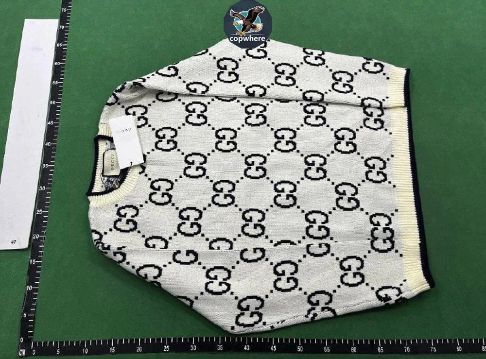 Gucci Bee Embroidered Navy Blue Striped Cardigan