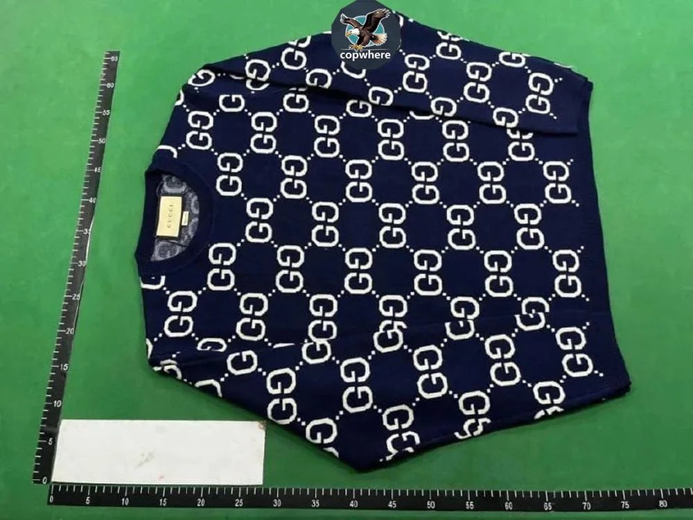 Gucci Bee Embroidered Navy Blue Striped Cardigan