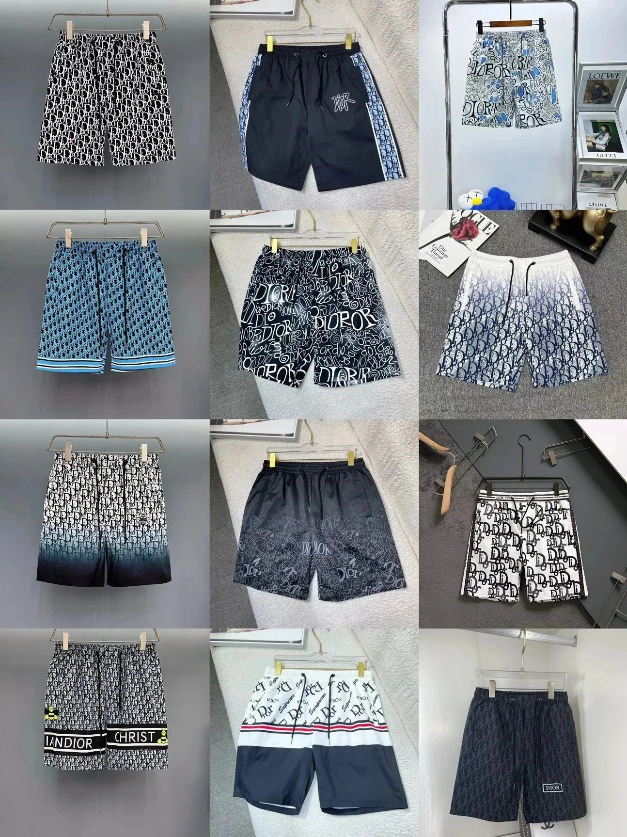 Dior Multi-Style All Over Oblique Logo Quick Dry Beach Shorts Collection