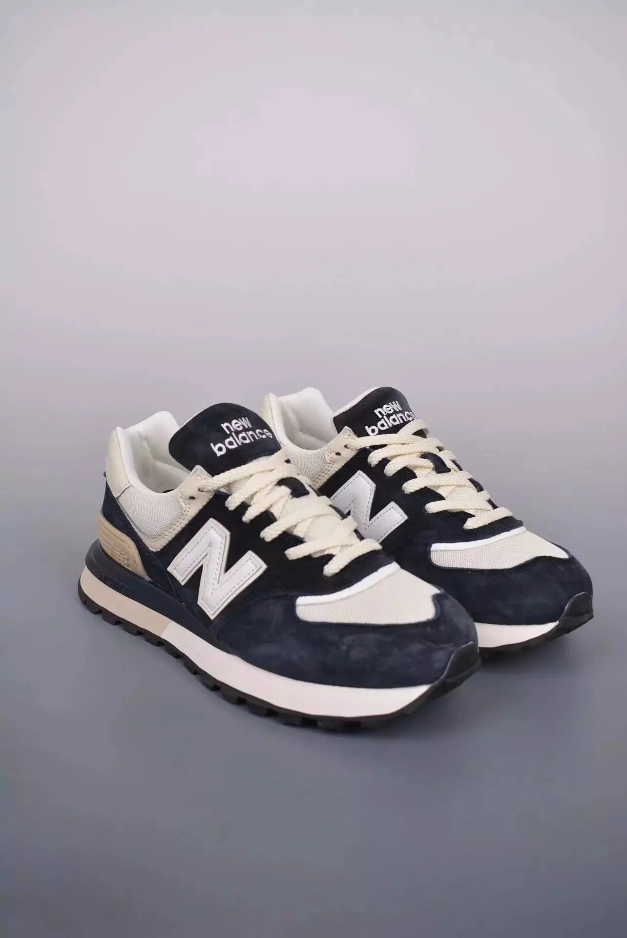 New Balance 574 Gray Navy Red Sneakers - 9