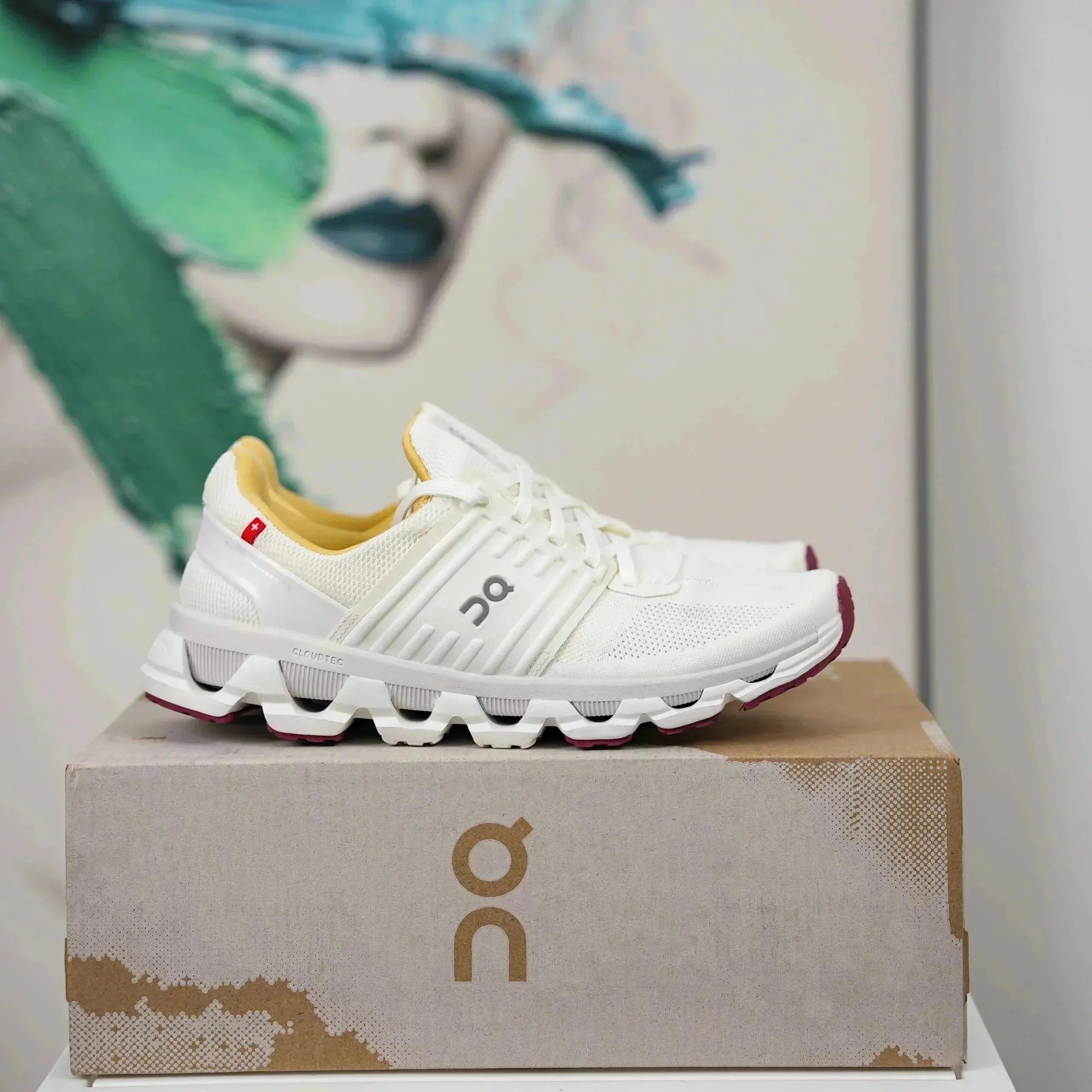 On On Cloud X Sneakers in White/Yellow/Maroon White