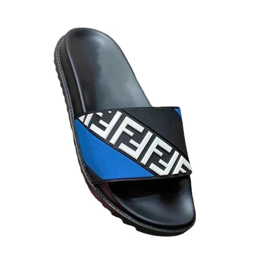 Fendi FF Logo Black Blue Sporty Slide Sandals