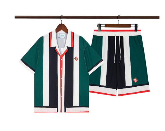 Casablanca Striped Tennis Shirt and Shorts Set Green / White / Navy Casual Set product listing in Litbuy spreadsheet finds