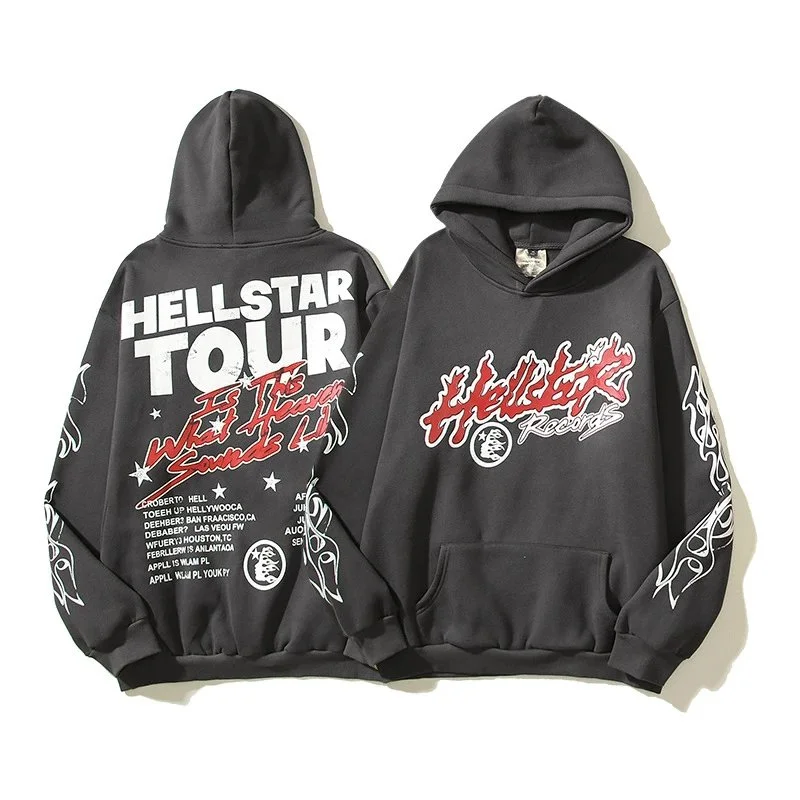 [hello series] fog high street washed and distressed heavy worker head print casual sweatshirt couple wear hoodie