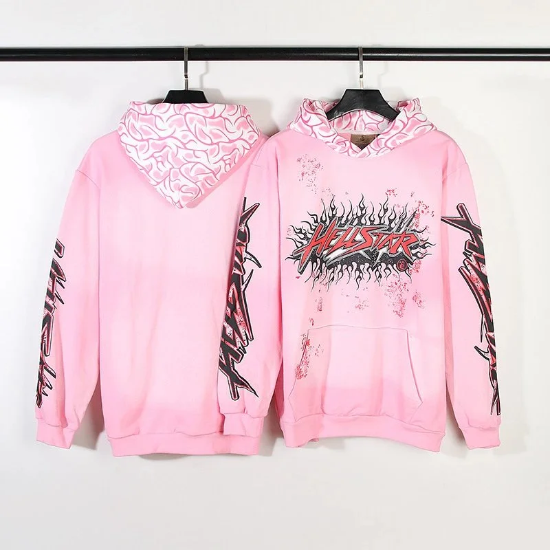 [hello series] fog high street washed and distressed heavy worker head print casual sweatshirt couple wear hoodie