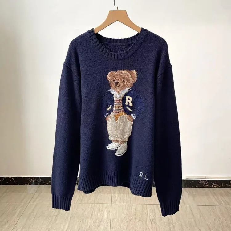 Xiaoma~Autumn and winter new R embroidered baseball uniform cartoon bear sweater loose lazy style versatile sweater(pic3) Xiaoma~Autumn and winter new R embroidered baseball uniform cartoon bear sweater loose lazy style versatile sweater