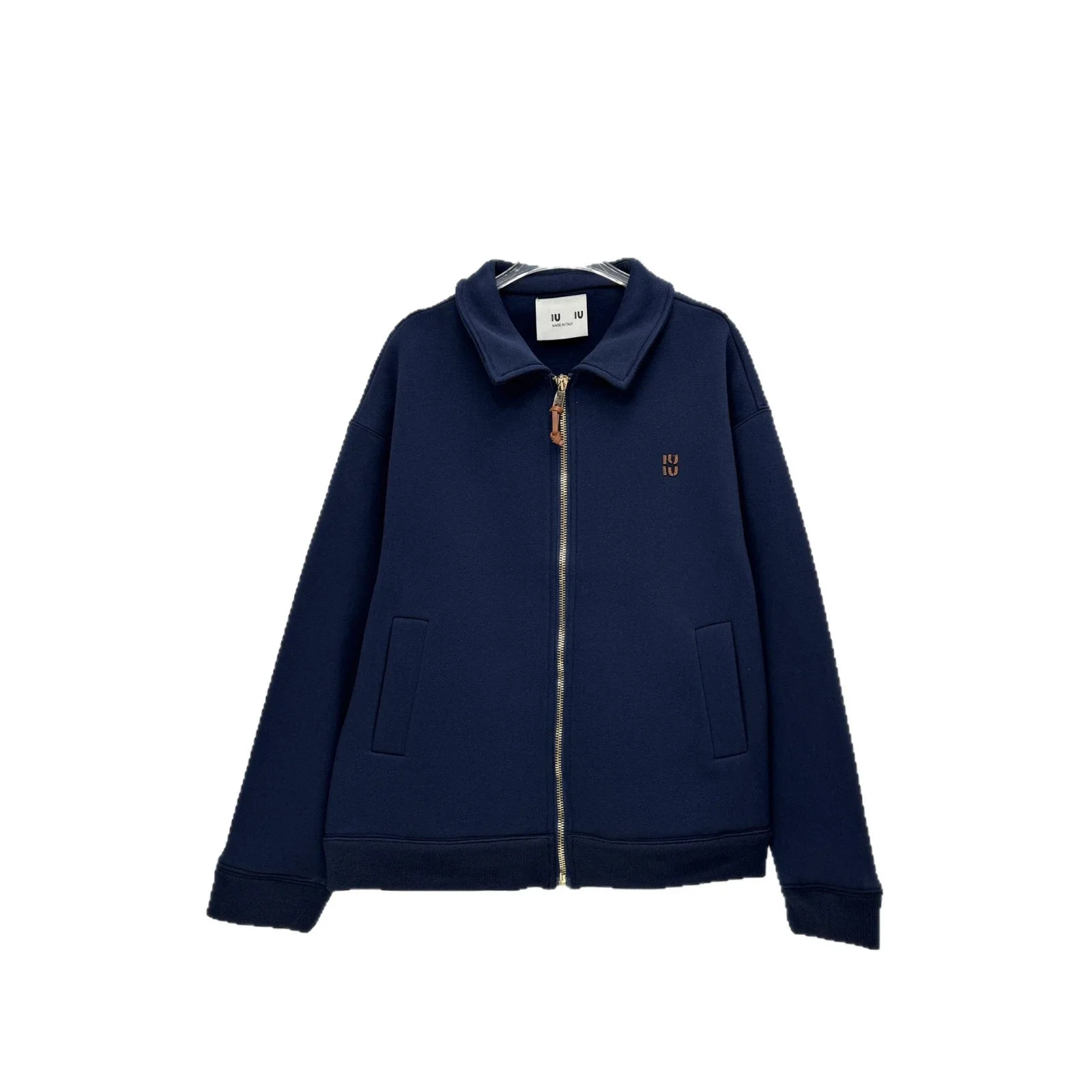 Nanyou high version MU thick plain knitted leather logo letter embroidered zipper jacket loose men's and women's jacket