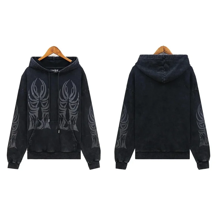 Washed distressed heavy industry print suit retro hooded sweatshirt(pic15) Washed distressed heavy industry print suit retro hooded sweatshirt