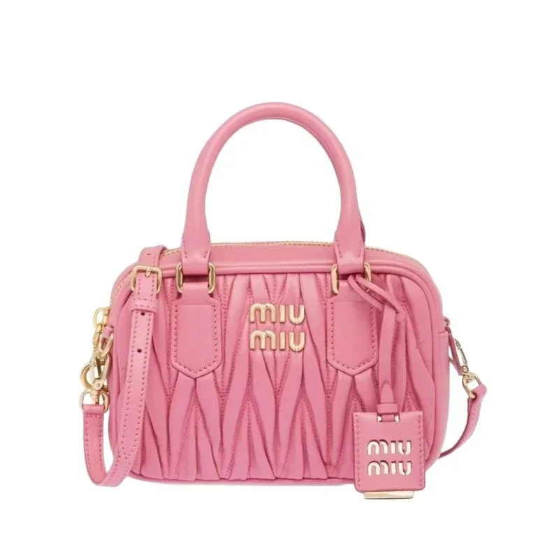 miu lambskin pleated bowling ball Boston daughter carries a small square bag versatile one-shoulder cross-body for women