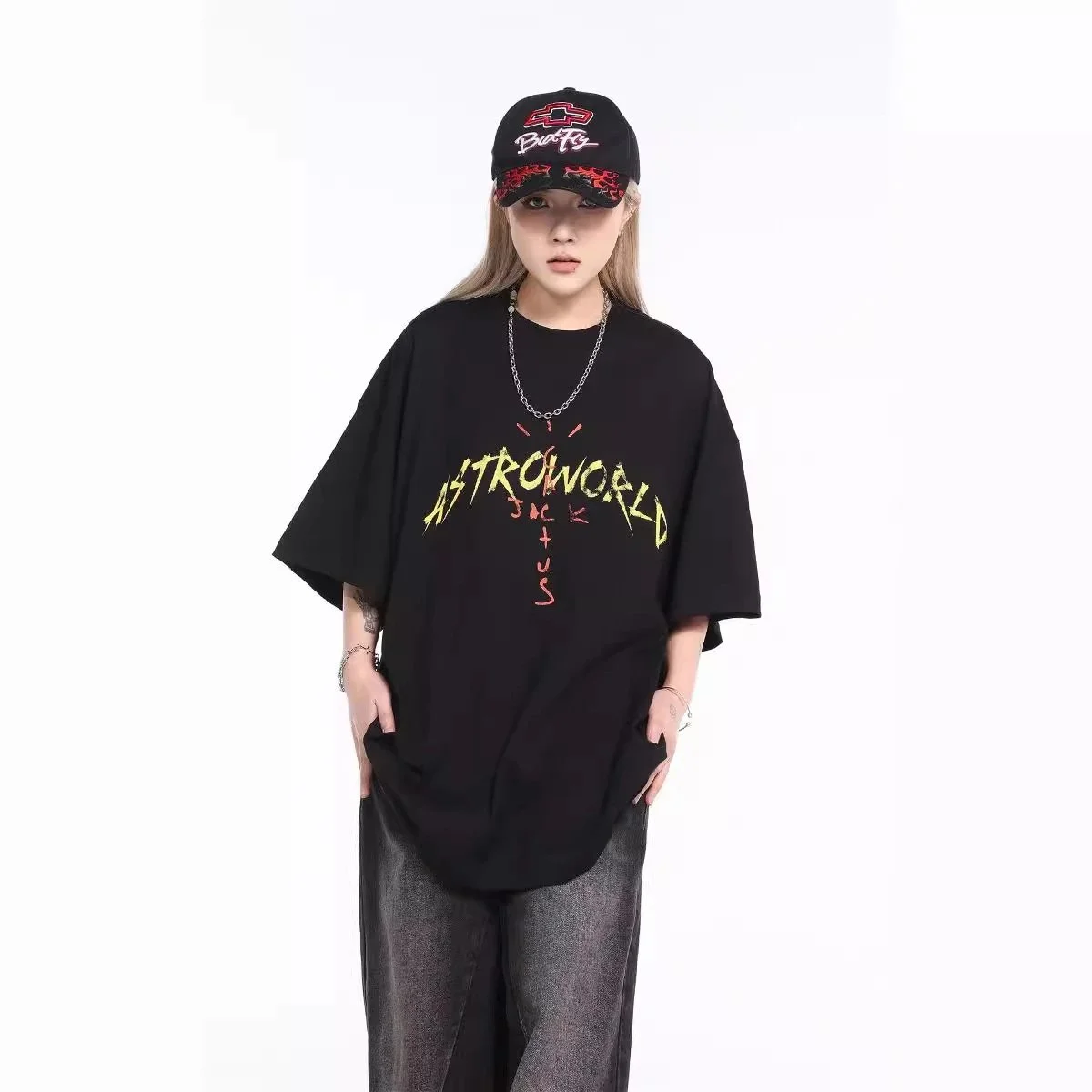 TRAVIS SCOTT CACTUS JACK album peripheral commemorative T-shirt simple letter print round neck short sleeves
