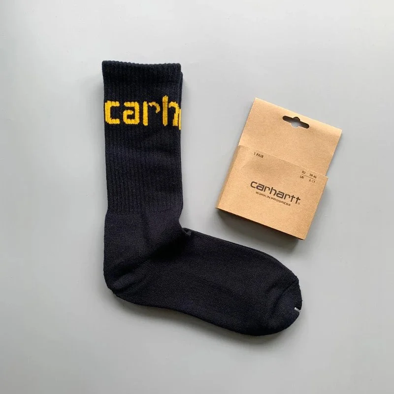 Carhartt men's and women's European and American fashion brand towel bottom gold label embroidery simple workwear style skateboard sports socks