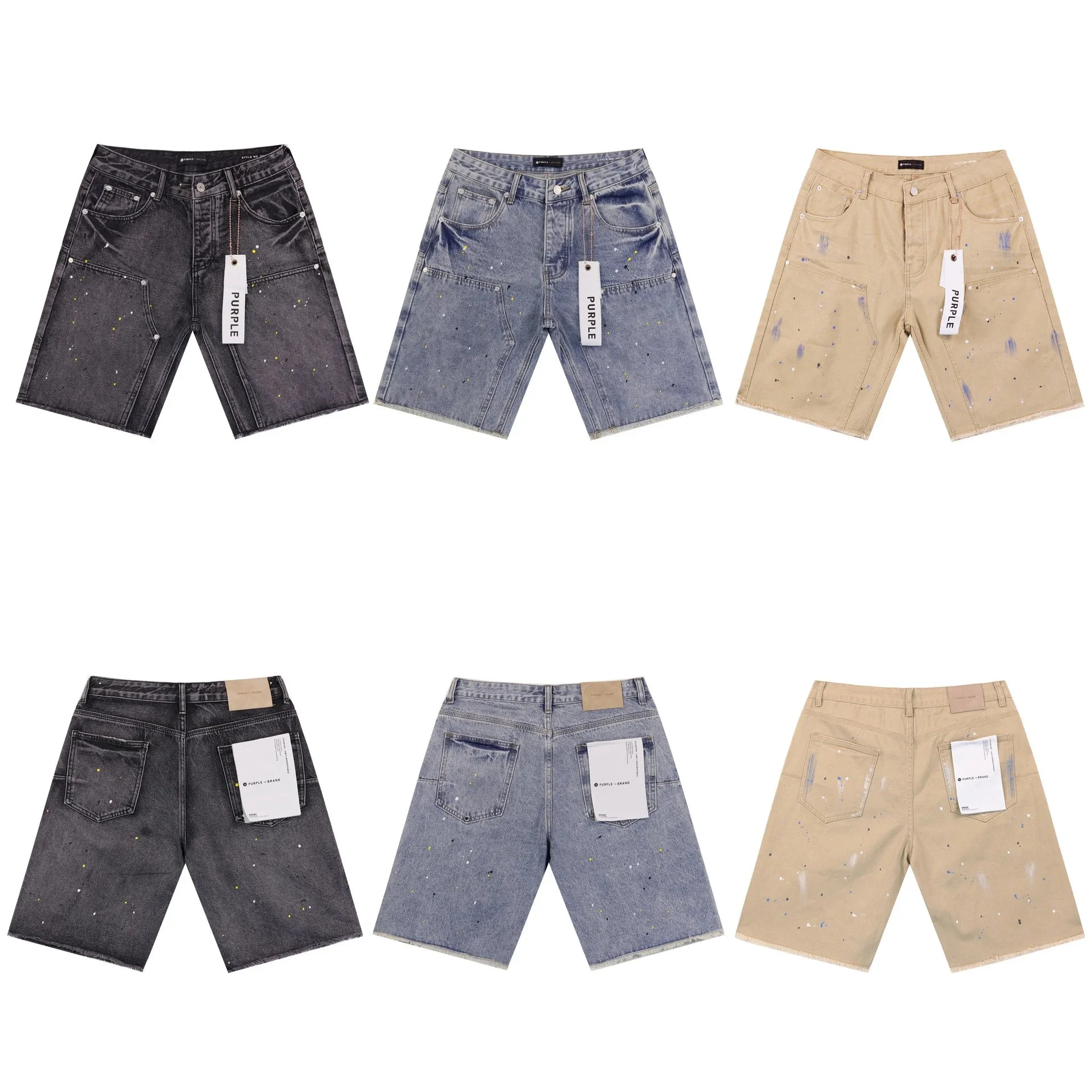 Splashed ink ripped casual denim shorts for men and women high street trousers