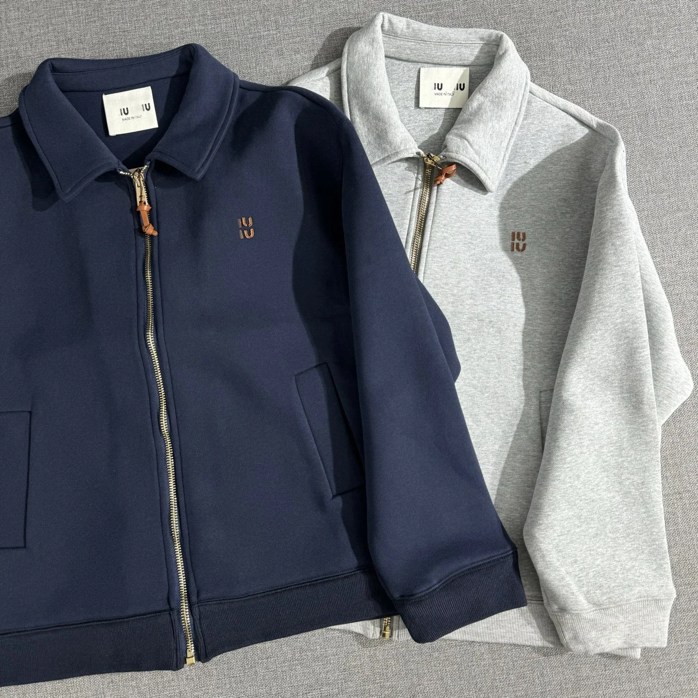 Nanyou high version MU thick plain knitted leather logo letter embroidered zipper jacket loose men's and women's jacket