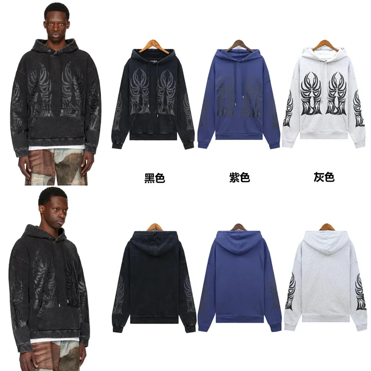 Washed distressed heavy industry print suit retro hooded sweatshirt(pic27) Washed distressed heavy industry print suit retro hooded sweatshirt