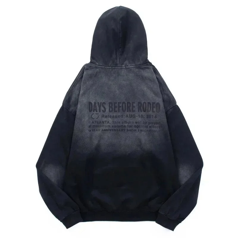 420g heavyweight washed sweatshirt American high street trendy brand travis scott hooded sweatshirt washed spray Ma Liu distressed retro male and female couple autumn Rodeo pure cotton terry