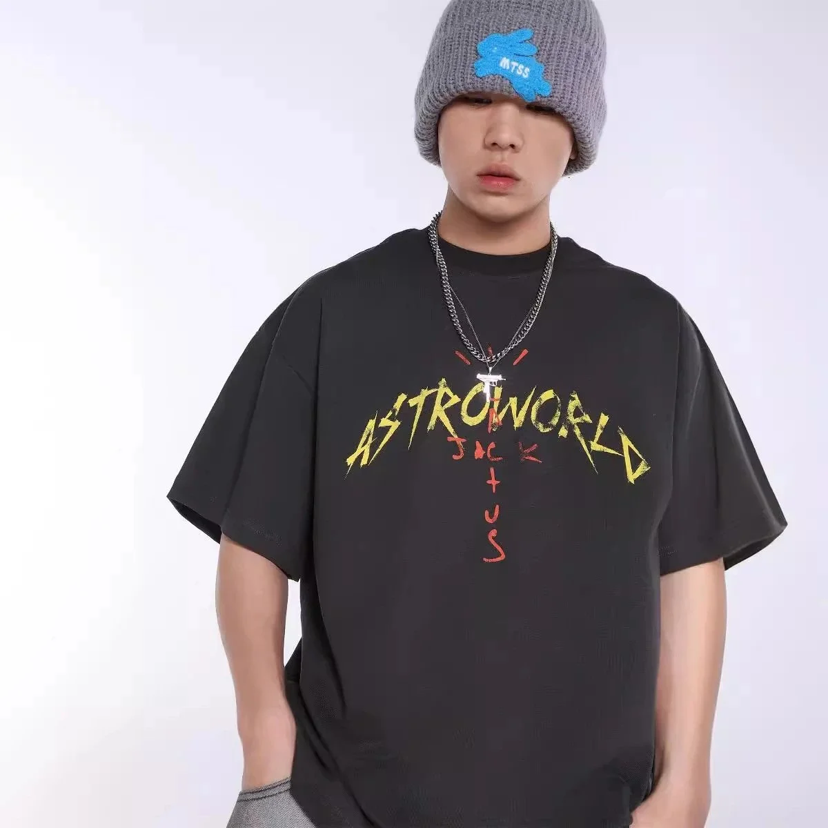 TRAVIS SCOTT CACTUS JACK album peripheral commemorative T-shirt simple letter print round neck short sleeves