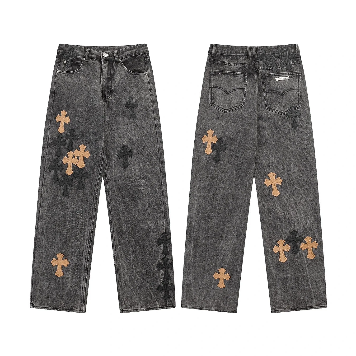 Chrome Hearts Chr*ome Hearts high-quality leather cross men's and women's American straight-through loose jeans