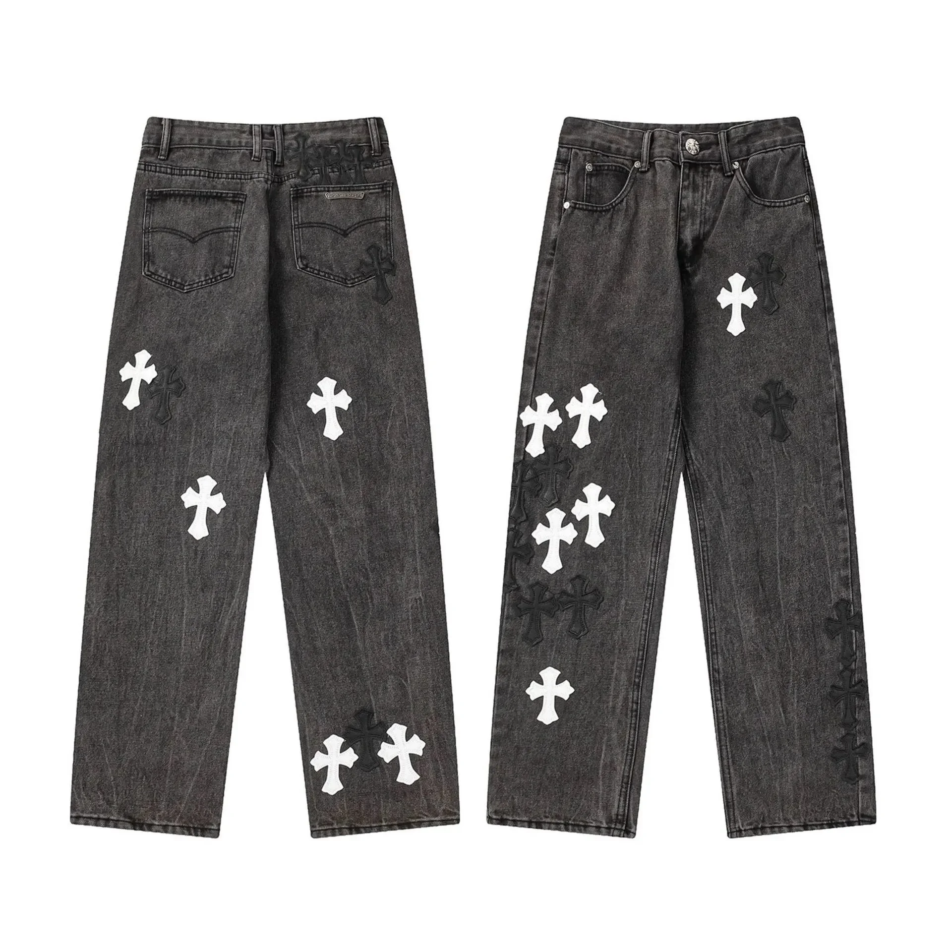 Chrome Hearts Chr*ome Hearts high-quality leather cross men's and women's American straight-through loose jeans