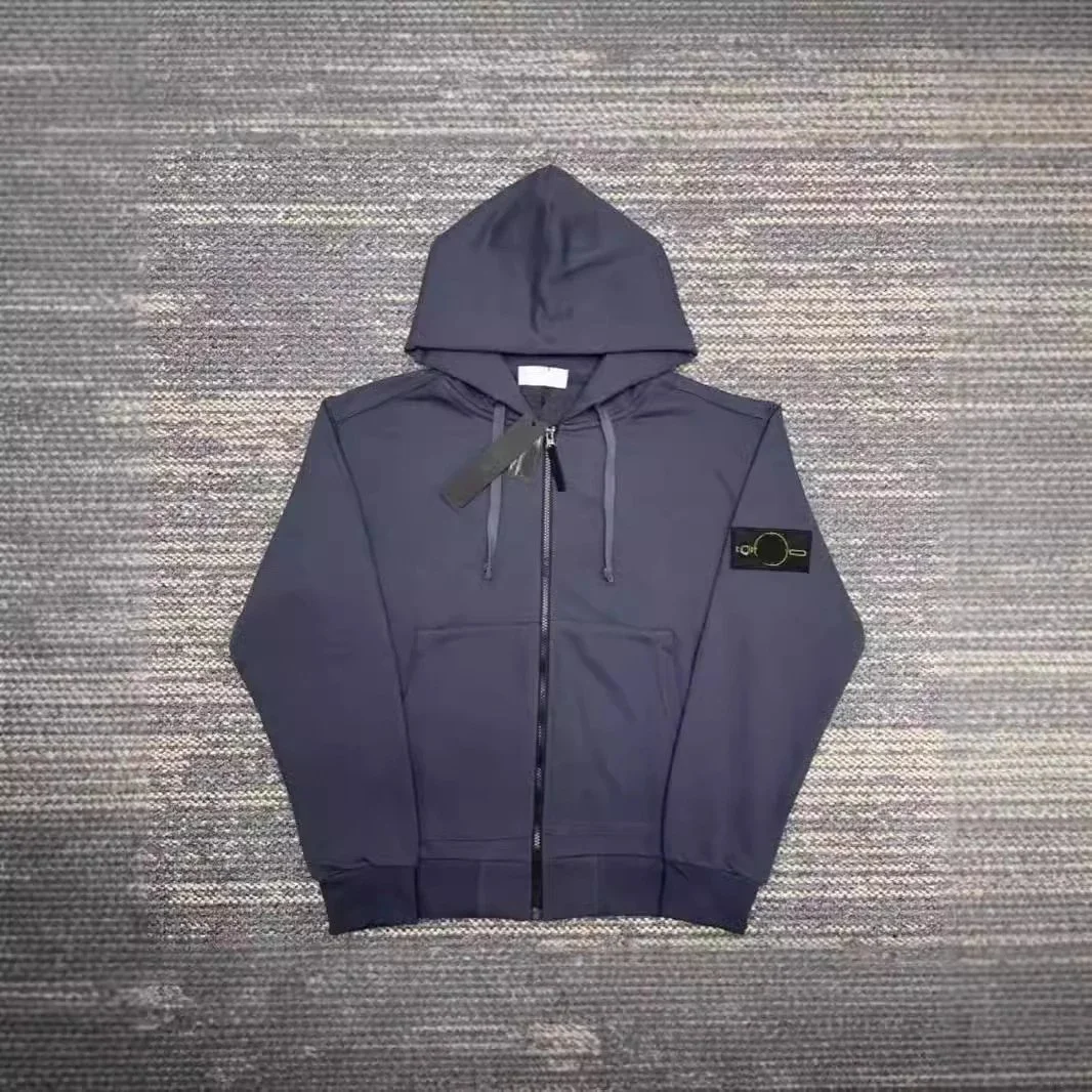 Hooded sweatshirt solid color island armband badge style zipper sweatshirt jacket