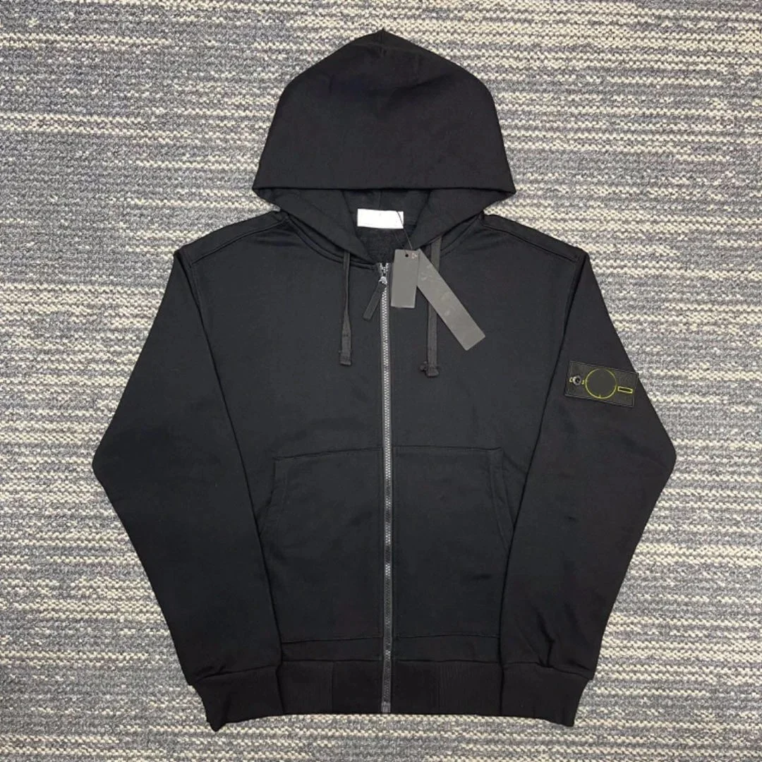 Hooded sweatshirt solid color island armband badge style zipper sweatshirt jacket