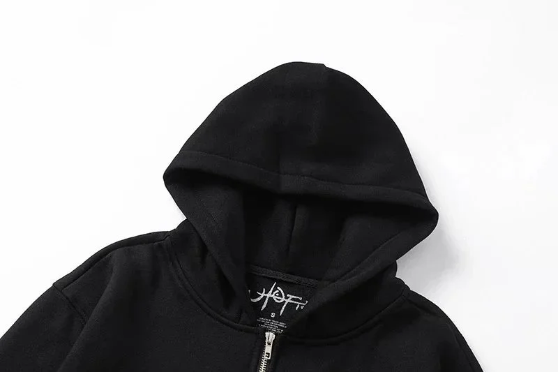 American niche high street brand Travis Scott SS23 UTOPIA limited series reverse letter printed pocket zipper pure cotton 340g cardigan plus velvet hooded sweatshirt