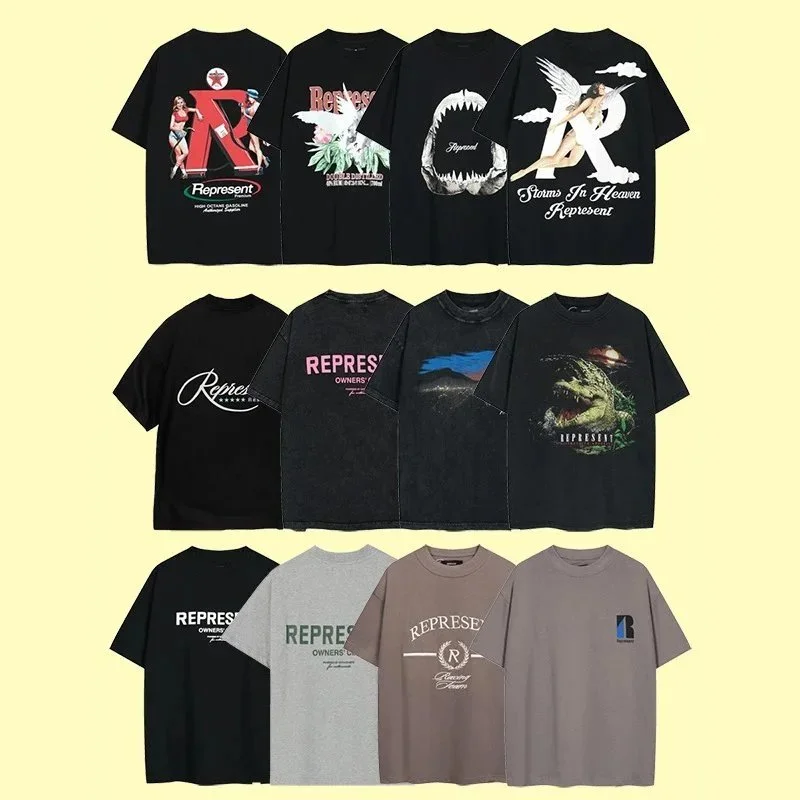 Letter print retro men's and women's couple round neck loose short-sleeved T-shirt