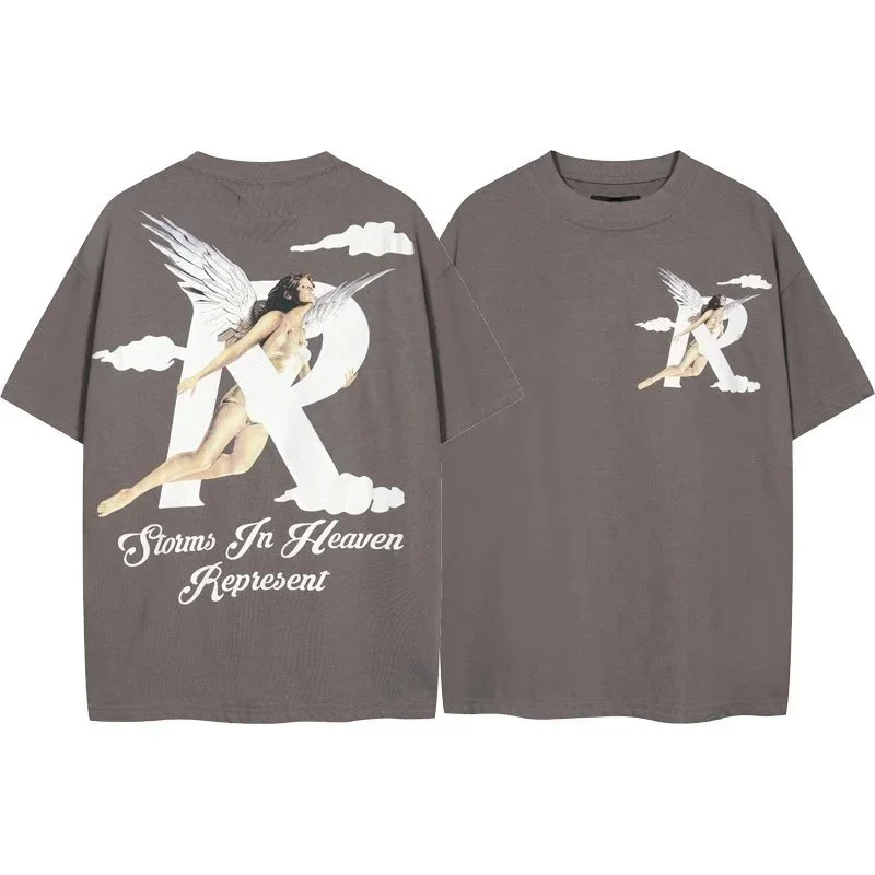 Letter print retro men's and women's couple round neck loose short-sleeved T-shirt