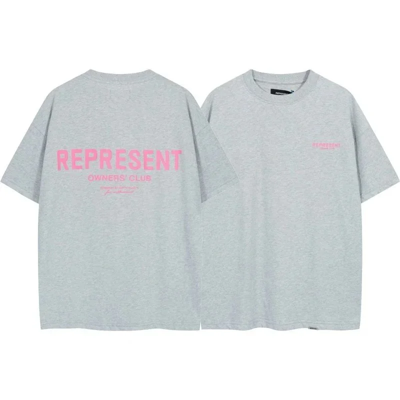 Letter print retro men's and women's couple round neck loose short-sleeved T-shirt product image