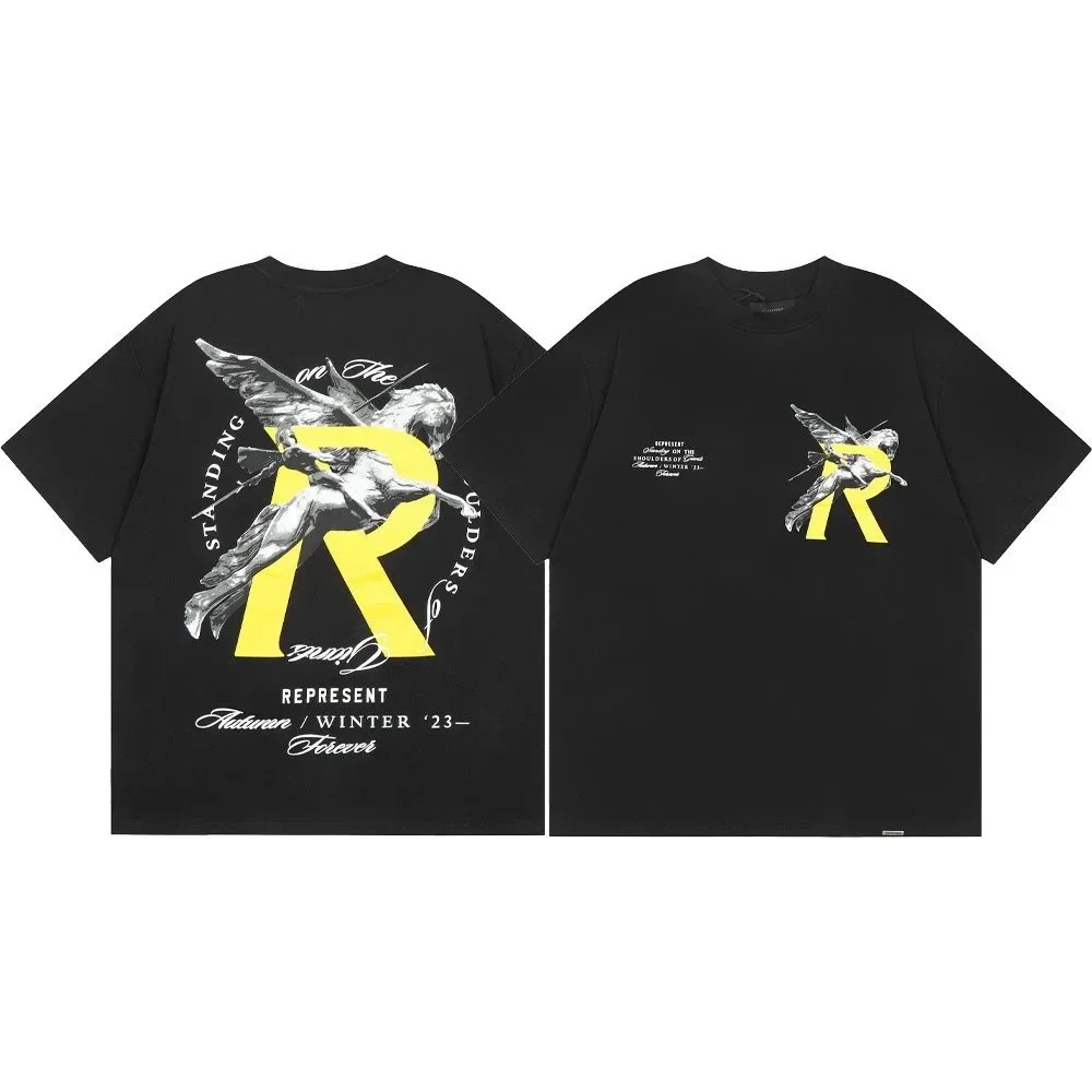 Letter print retro men's and women's couple round neck loose short-sleeved T-shirt