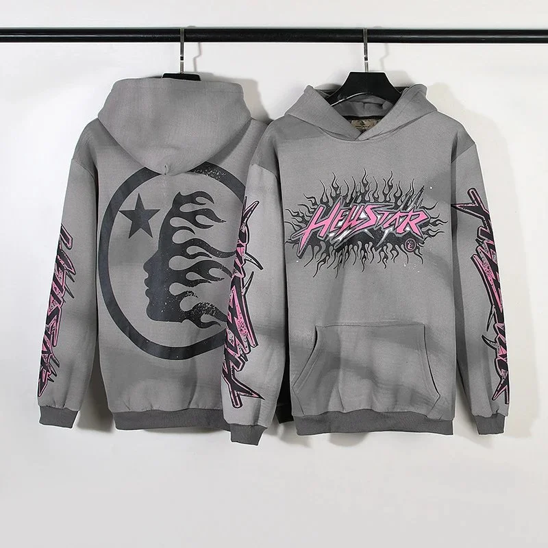 [hello series] fog high street washed and distressed heavy worker head print casual sweatshirt couple wear hoodie