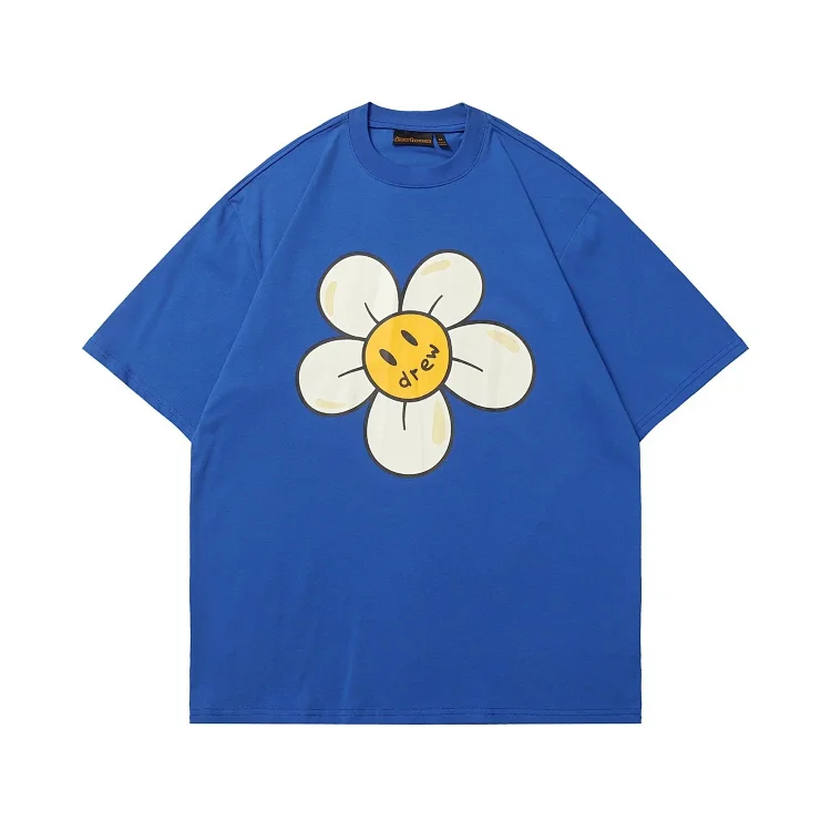 DREW HUOSE Summer classic Justin Bieber matching smiley face pattern round neck versatile T-shirt for couples(pic18) DREW HUOSE Summer classic Justin Bieber matching smiley face pattern round neck versatile T-shirt for couples