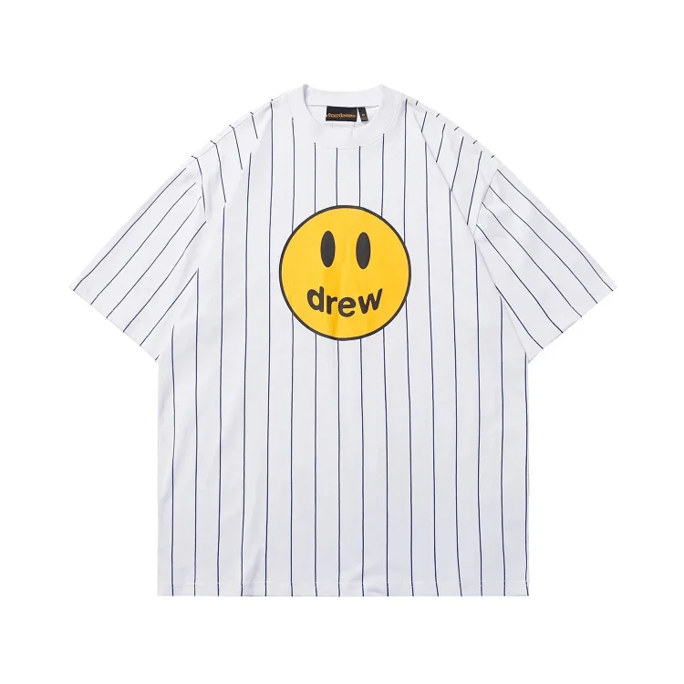 DREW HUOSE Summer classic Justin Bieber matching smiley face pattern round neck versatile T-shirt for couples(pic22) DREW HUOSE Summer classic Justin Bieber matching smiley face pattern round neck versatile T-shirt for couples