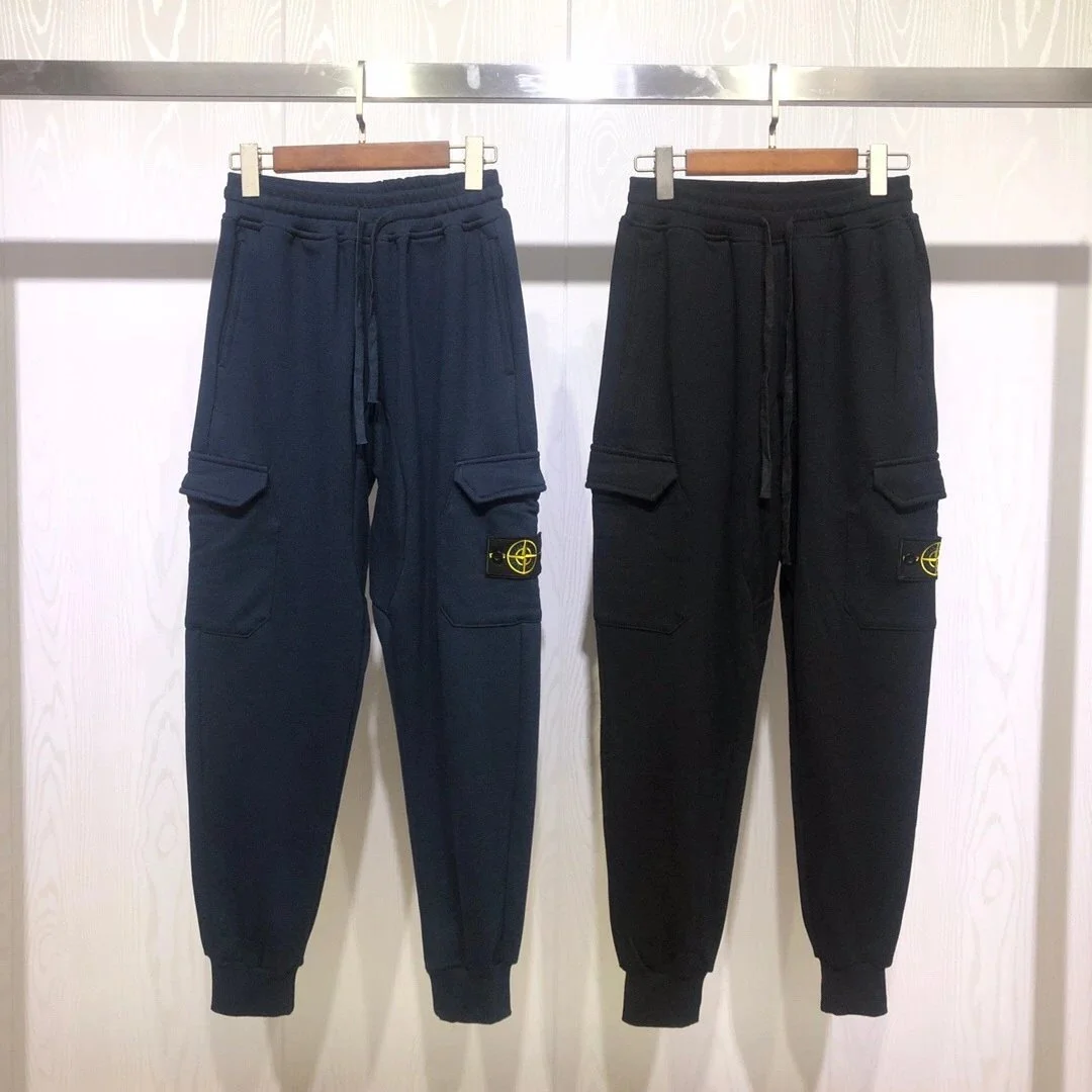 Cross-border Sto*ne Island Stone Island 2024fw men's tapered cotton sweatpants autumn and winter overalls sweatpants black