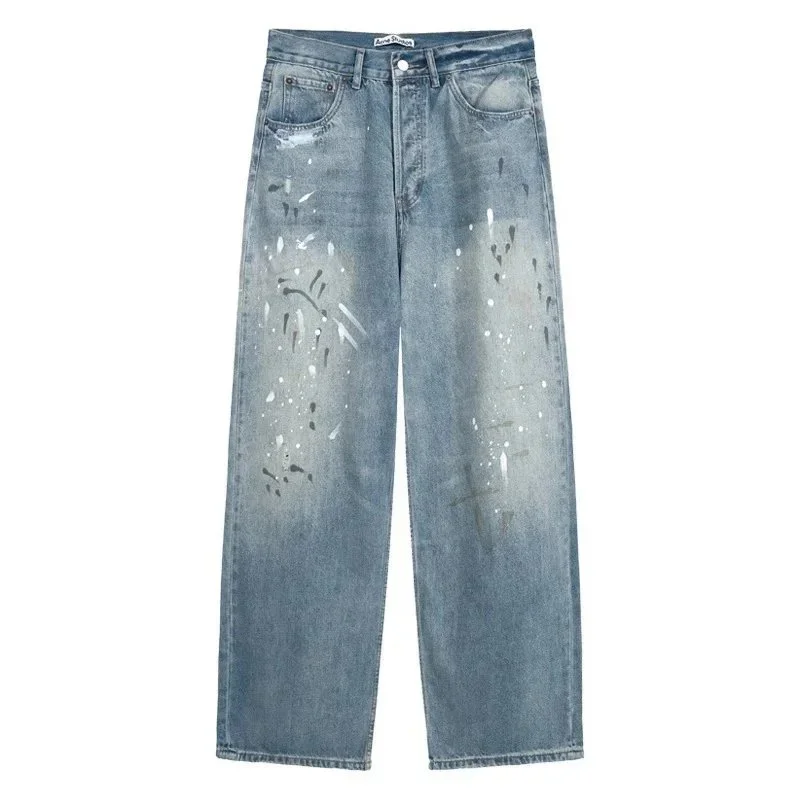 AC hand-painted splash-ink frayed washed distressed wide-leg jeans product image