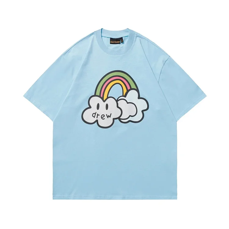 DREW HUOSE Summer classic Justin Bieber matching smiley face pattern round neck versatile T-shirt for couples(pic13) DREW HUOSE Summer classic Justin Bieber matching smiley face pattern round neck versatile T-shirt for couples