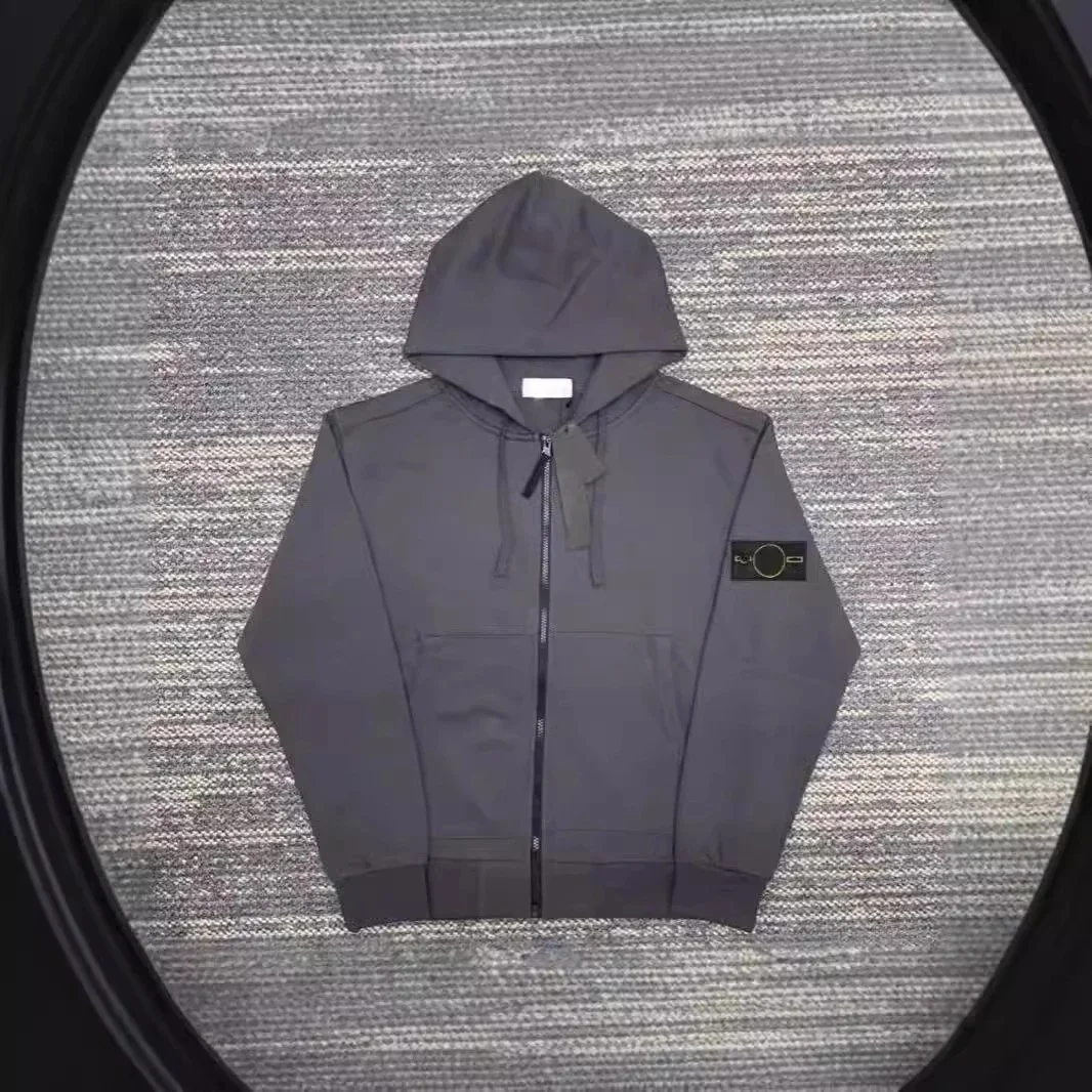 Hooded sweatshirt solid color island armband badge style zipper sweatshirt jacket