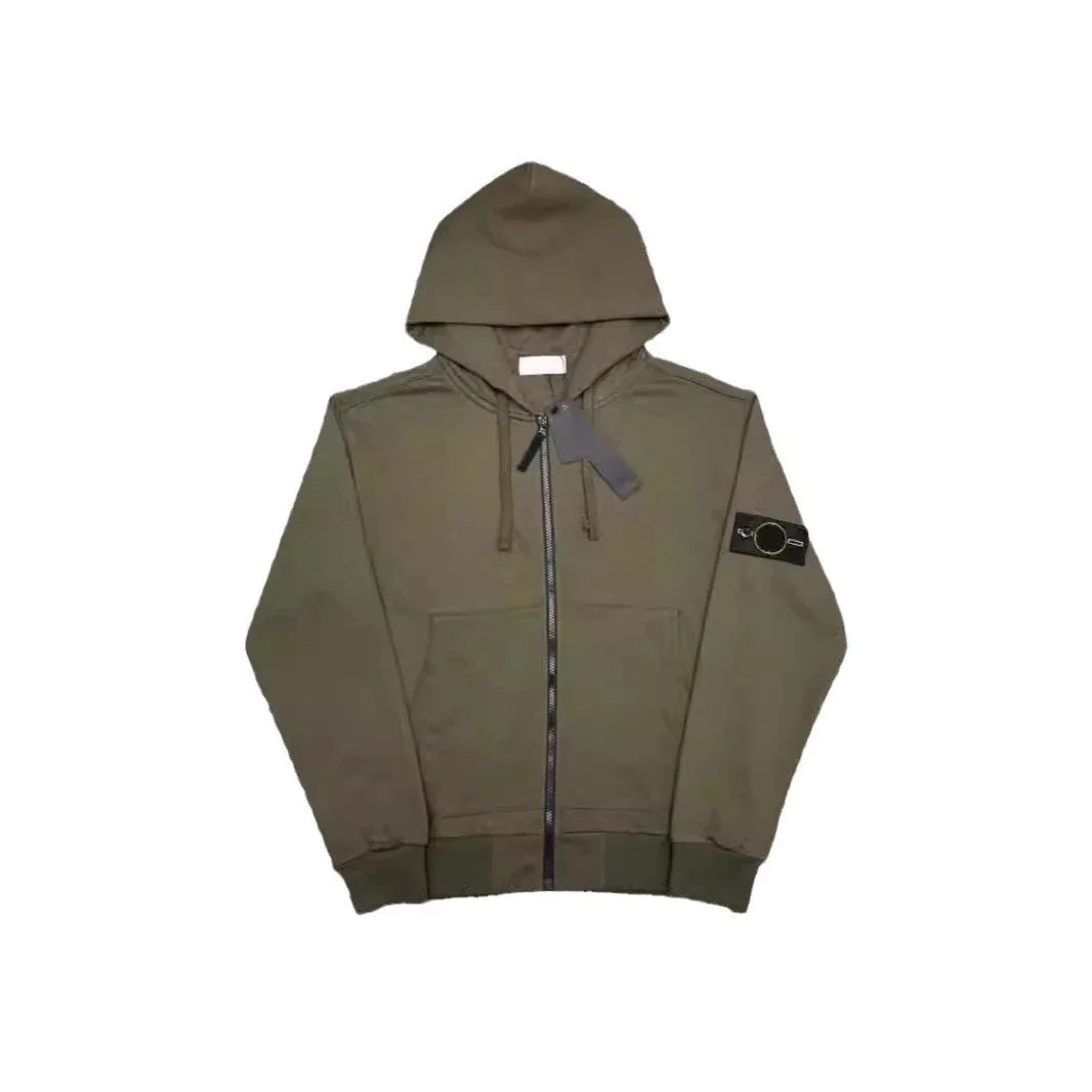 Hooded sweatshirt solid color island armband badge style zipper sweatshirt jacket